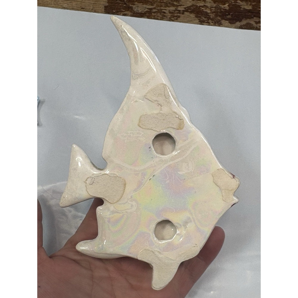 Vintage Set 3 Norcrest Or Ceramicraft Ceramic Iridescent Fish Wall Decor Pink - Picture 8 of 11
